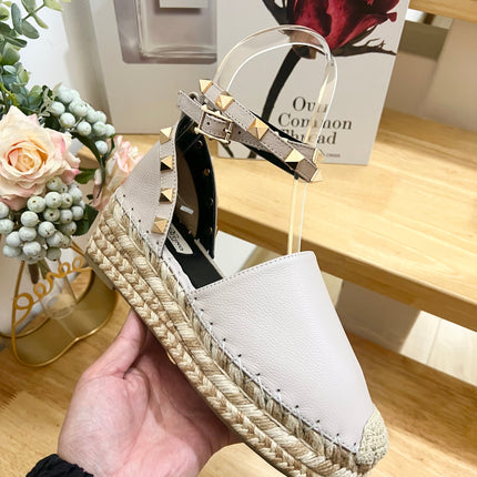 LIGHT PURPLE LEATHER ROCKSTUD ESPADRILLES ANKLE STRAP FLATS