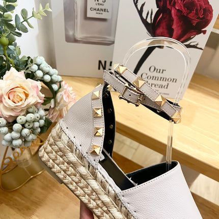 LIGHT PURPLE LEATHER ROCKSTUD ESPADRILLES ANKLE STRAP FLATS