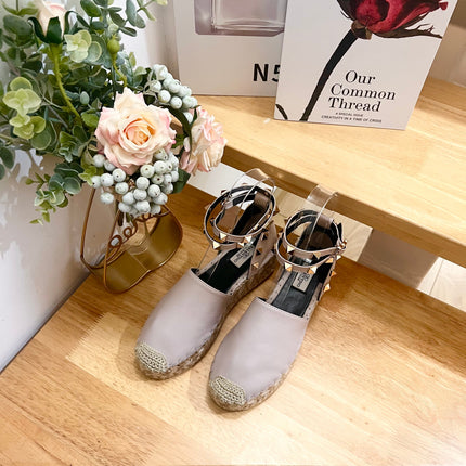 LIGHT PURPLE LEATHER ROCKSTUD ESPADRILLES ANKLE STRAP FLATS