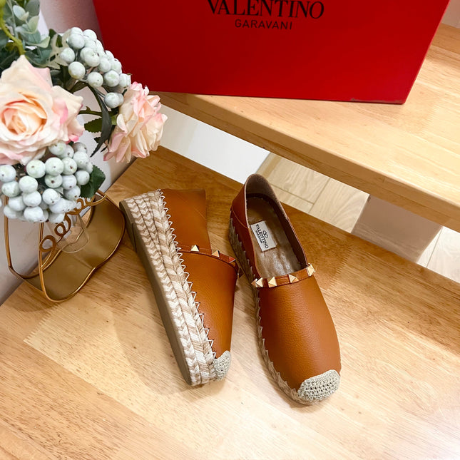 FLAT ESPADRILLE IN BRONZE BROWN CALFSKIN 2 CM WITH STUDS