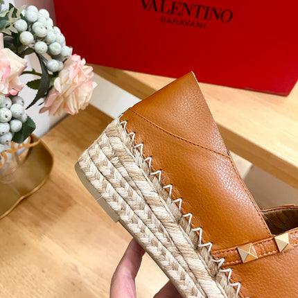 FLAT ESPADRILLE IN BRONZE BROWN CALFSKIN 2 CM WITH STUDS