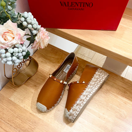 FLAT ESPADRILLE IN BRONZE BROWN CALFSKIN 2 CM WITH STUDS