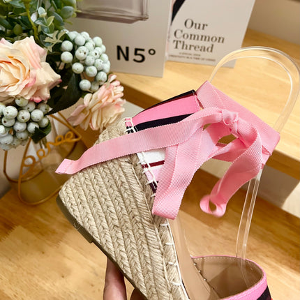 WEDGE PLATFORM SANDALS IN COLORFUL CANVAS 85 MM