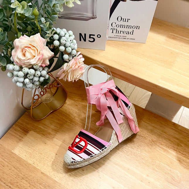 WEDGE PLATFORM SANDALS IN COLORFUL CANVAS 85 MM