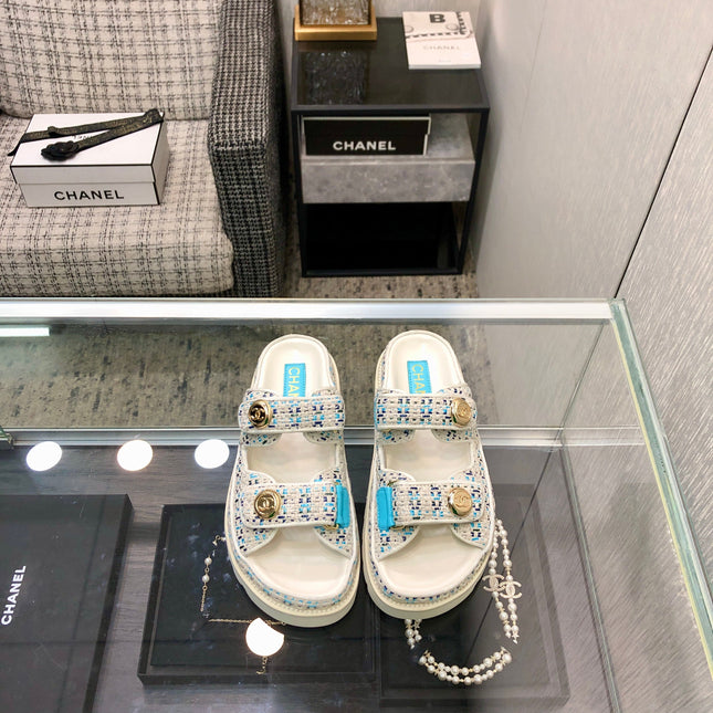 DAD SANDAL MULE IN WHITE MIX LIGHT BLUE TWEED FABRIC