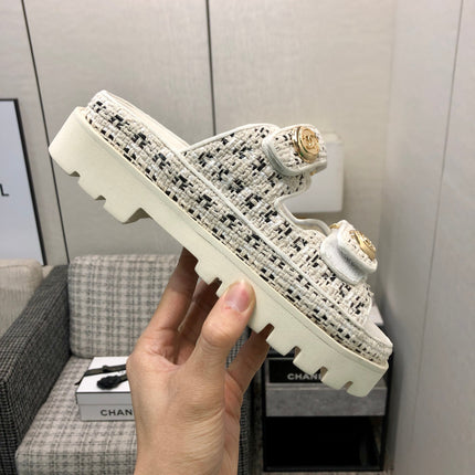 DAD SANDAL MULE IN WHITE MIX BLACK TWEED FABRIC