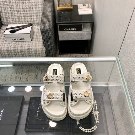 DAD SANDAL MULE IN WHITE MIX BLACK TWEED FABRIC