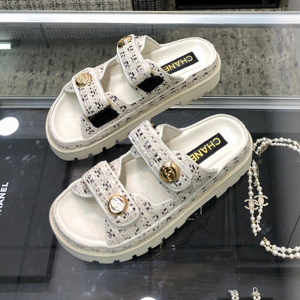 DAD SANDAL MULE IN WHITE MIX BLACK TWEED FABRIC