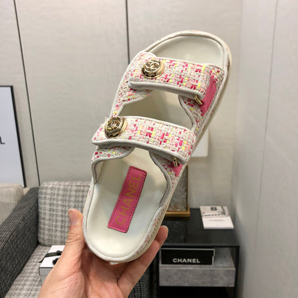 DAD SANDAL MULE IN WHITE MIX BRIGHT PINK TWEED FABRIC