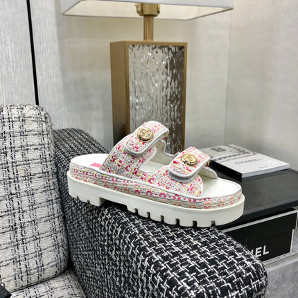 DAD SANDAL MULE IN WHITE MIX BRIGHT PINK TWEED FABRIC