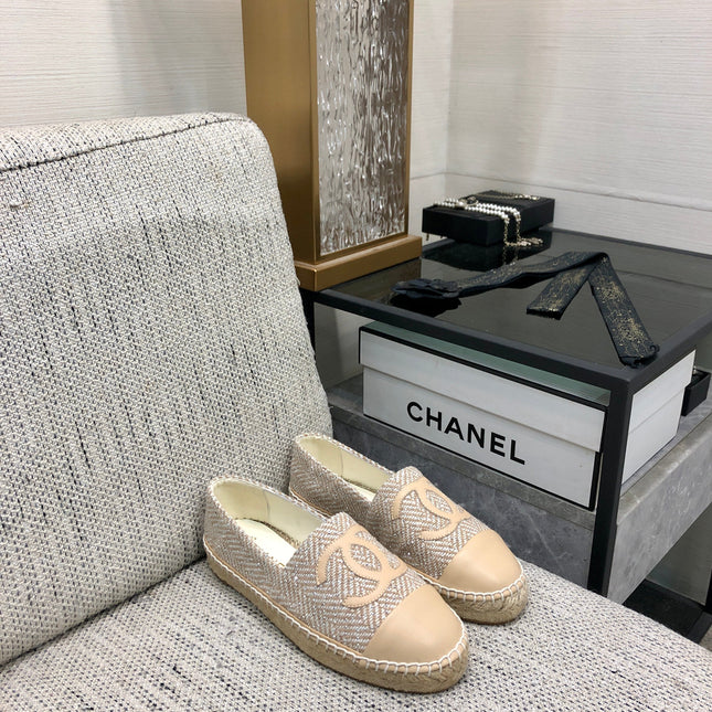 ESPADRILLE BISQUE BEIGE TWEED FABRIC AND CALFSKIN FLATS