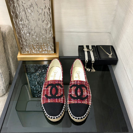 ESPADRILLE BLACK MIX CRIMSON RED TWEED FABRIC FLATS
