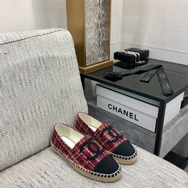 ESPADRILLE BLACK MIX CRIMSON RED TWEED FABRIC FLATS