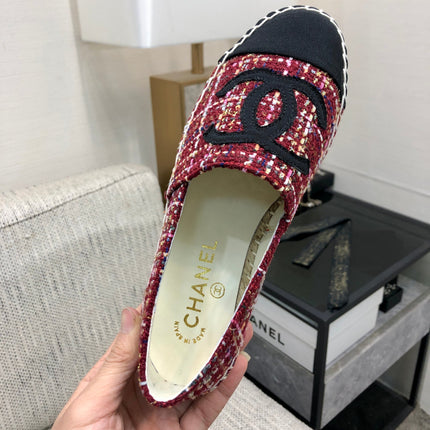 ESPADRILLE BLACK MIX CRIMSON RED TWEED FABRIC FLATS