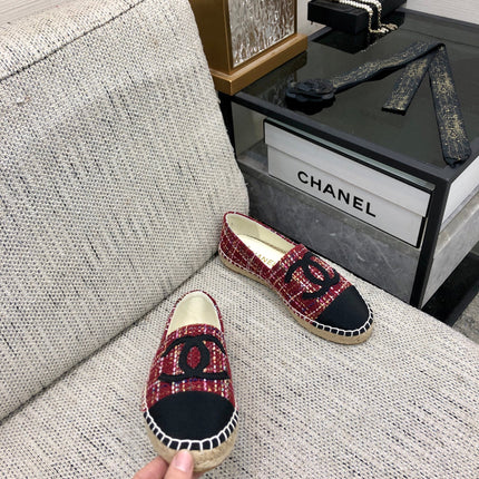 ESPADRILLE BLACK MIX CRIMSON RED TWEED FABRIC FLATS