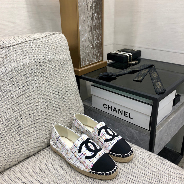 ESPADRILLE WHITE MIX BLACK TWEED FABRIC FLATS