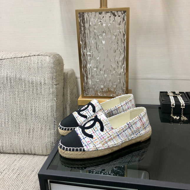 ESPADRILLE WHITE MIX BLACK TWEED FABRIC FLATS