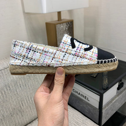 ESPADRILLE WHITE MIX BLACK TWEED FABRIC FLATS