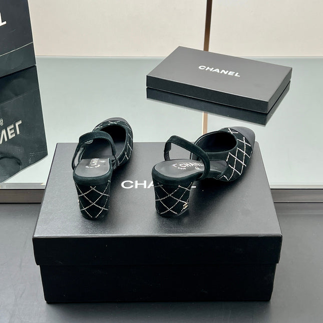 CC SLINGBACK 25S 65 MM IN BLACK SUEDE AND CRYSTALS