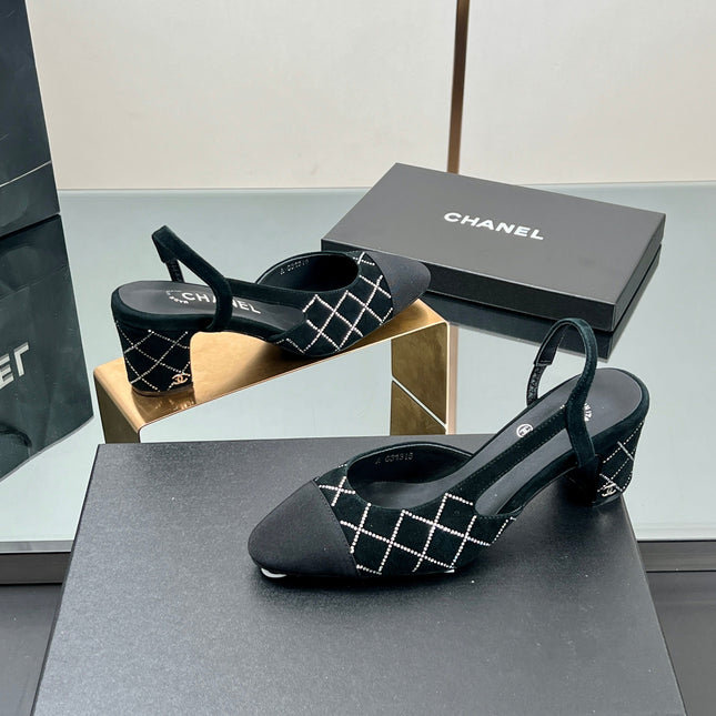 CC SLINGBACK 25S 65 MM IN BLACK SUEDE AND CRYSTALS