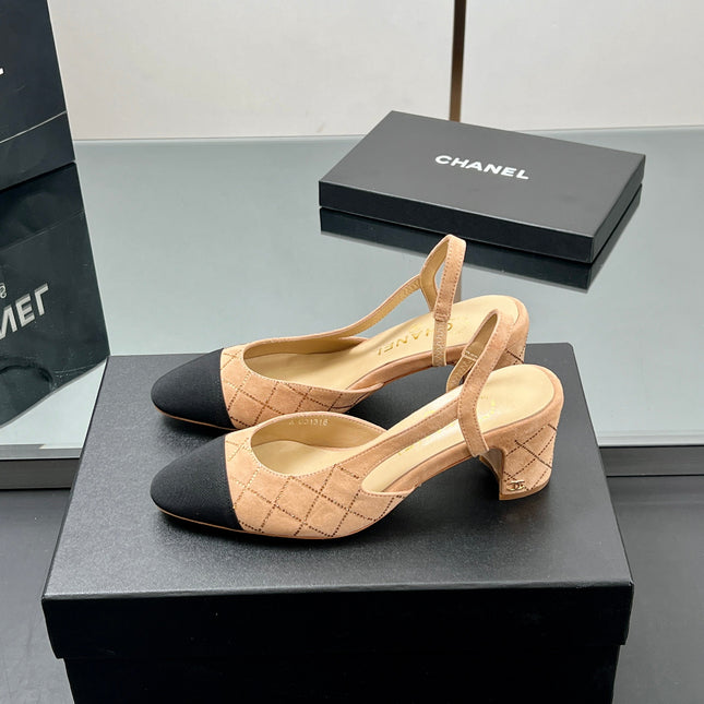 CC SLINGBACK 25S 65 MM IN BEIGE SUEDE AND CRYSTALS