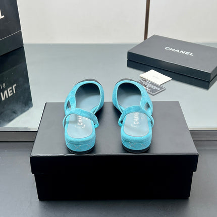 CC SLINGBACK 25S 25 MM IN BLUE SUEDE AND BLACK FABRIC