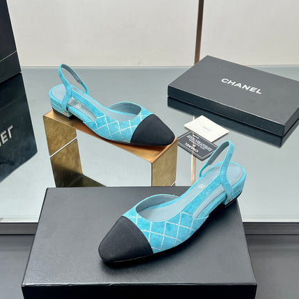 CC SLINGBACK 25S 25 MM IN BLUE SUEDE AND BLACK FABRIC