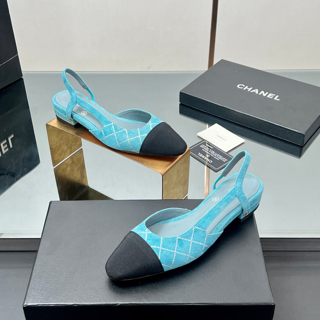 CC SLINGBACK 25S 25 MM IN BLUE SUEDE AND BLACK FABRIC