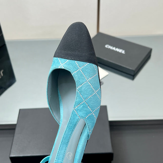 CC SLINGBACK 25S 25 MM IN BLUE SUEDE AND BLACK FABRIC