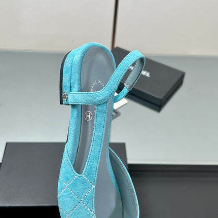 CC SLINGBACK 25S 25 MM IN BLUE SUEDE AND BLACK FABRIC