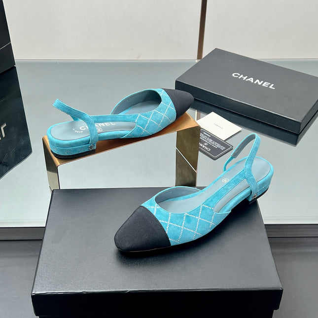 CC SLINGBACK 25S 25 MM IN BLUE SUEDE AND BLACK FABRIC