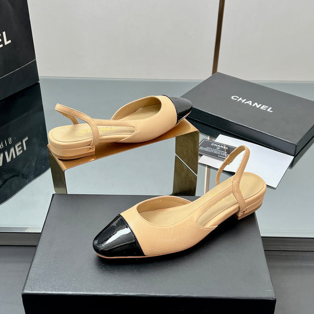 CC SLINGBACK 25S 25 MM IN BEIGE LAMBSKIN AND BLACK GLOSSY LEATHER WITH CHECK PATTERN