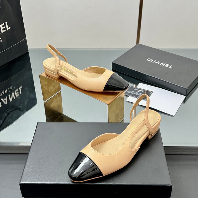 CC SLINGBACK 25S 25 MM IN BEIGE LAMBSKIN AND BLACK GLOSSY LEATHER WITH CHECK PATTERN