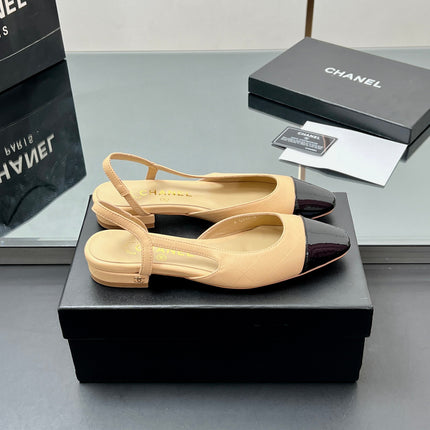 CC SLINGBACK 25S 25 MM IN BEIGE LAMBSKIN AND BLACK GLOSSY LEATHER WITH CHECK PATTERN