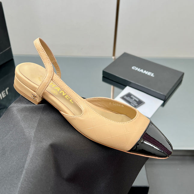 CC SLINGBACK 25S 25 MM IN BEIGE LAMBSKIN AND BLACK GLOSSY LEATHER WITH CHECK PATTERN