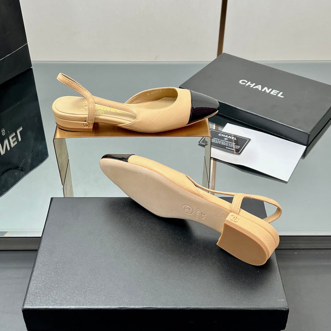 CC SLINGBACK 25S 25 MM IN BEIGE LAMBSKIN AND BLACK GLOSSY LEATHER WITH CHECK PATTERN