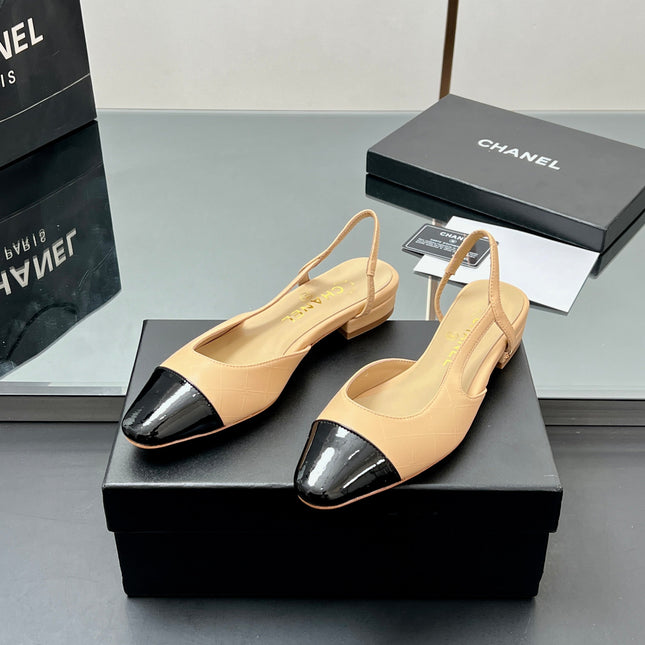 CC SLINGBACK 25S 25 MM IN BEIGE LAMBSKIN AND BLACK GLOSSY LEATHER WITH CHECK PATTERN