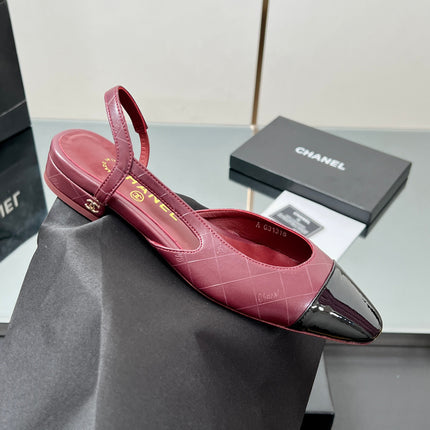 CC SLINGBACK 25S 25 MM IN BURGUNDY LAMBSKIN AND BLACK GLOSSY LEATHER WITH CHECK PATTERN