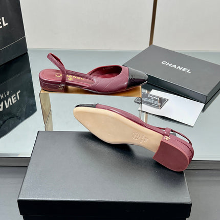 CC SLINGBACK 25S 25 MM IN BURGUNDY LAMBSKIN AND BLACK GLOSSY LEATHER WITH CHECK PATTERN
