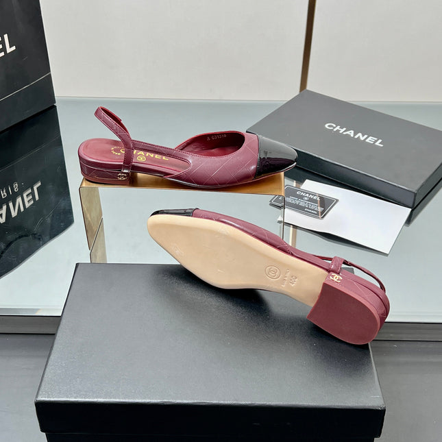 CC SLINGBACK 25S 25 MM IN BURGUNDY LAMBSKIN AND BLACK GLOSSY LEATHER WITH CHECK PATTERN