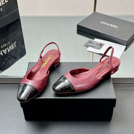 CC SLINGBACK 25S 25 MM IN BURGUNDY LAMBSKIN AND BLACK GLOSSY LEATHER WITH CHECK PATTERN