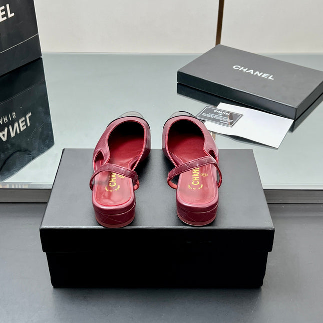 CC SLINGBACK 25S 25 MM IN BURGUNDY LAMBSKIN AND BLACK GLOSSY LEATHER WITH CHECK PATTERN