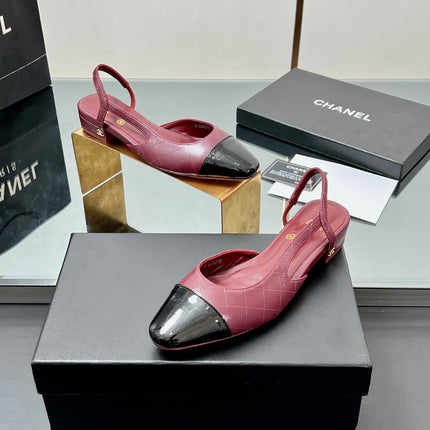 CC SLINGBACK 25S 25 MM IN BURGUNDY LAMBSKIN AND BLACK GLOSSY LEATHER WITH CHECK PATTERN