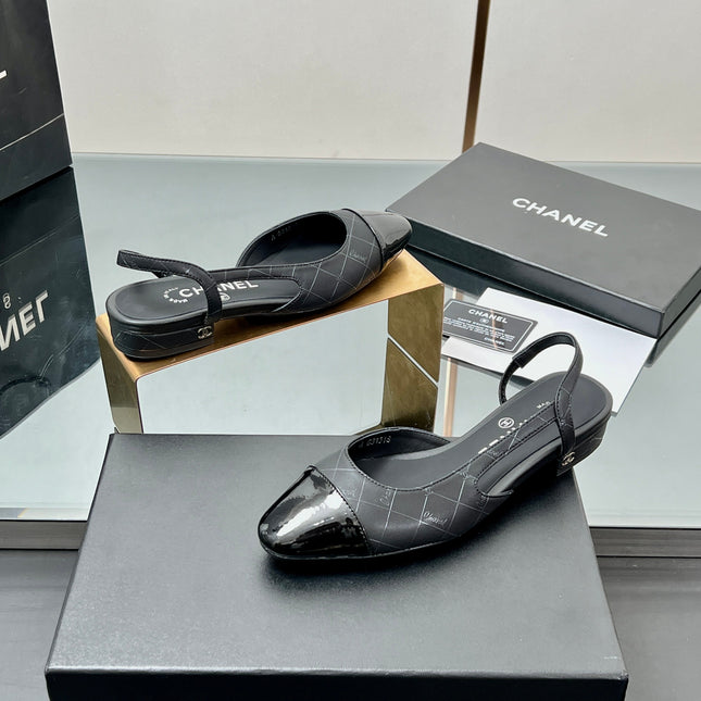 CC SLINGBACK 25S 25 MM IN BLACK LAMBSKIN WITH CHECK PATTERN
