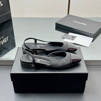 CC SLINGBACK 25S 25 MM IN BLACK LAMBSKIN WITH CHECK PATTERN