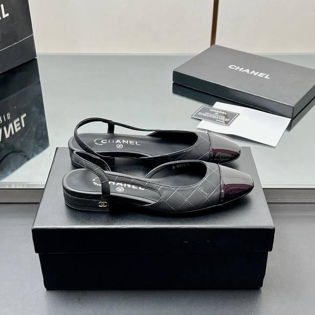 CC SLINGBACK 25S 25 MM IN BLACK LAMBSKIN WITH CHECK PATTERN