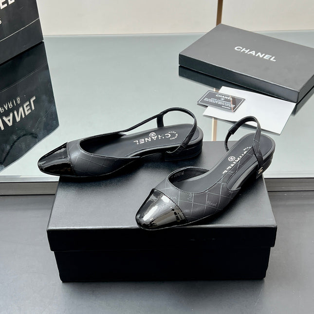 CC SLINGBACK 25S 25 MM IN BLACK LAMBSKIN WITH CHECK PATTERN