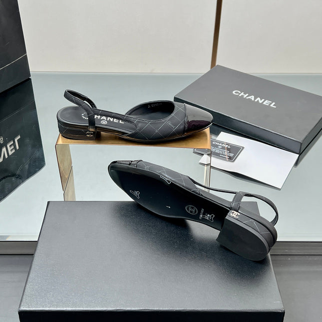 CC SLINGBACK 25S 25 MM IN BLACK LAMBSKIN WITH CHECK PATTERN