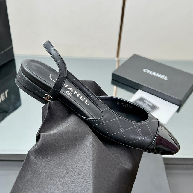 CC SLINGBACK 25S 25 MM IN BLACK LAMBSKIN WITH CHECK PATTERN