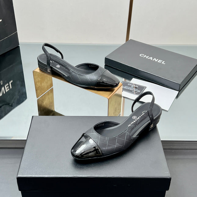 CC SLINGBACK 25S 25 MM IN BLACK LAMBSKIN WITH CHECK PATTERN